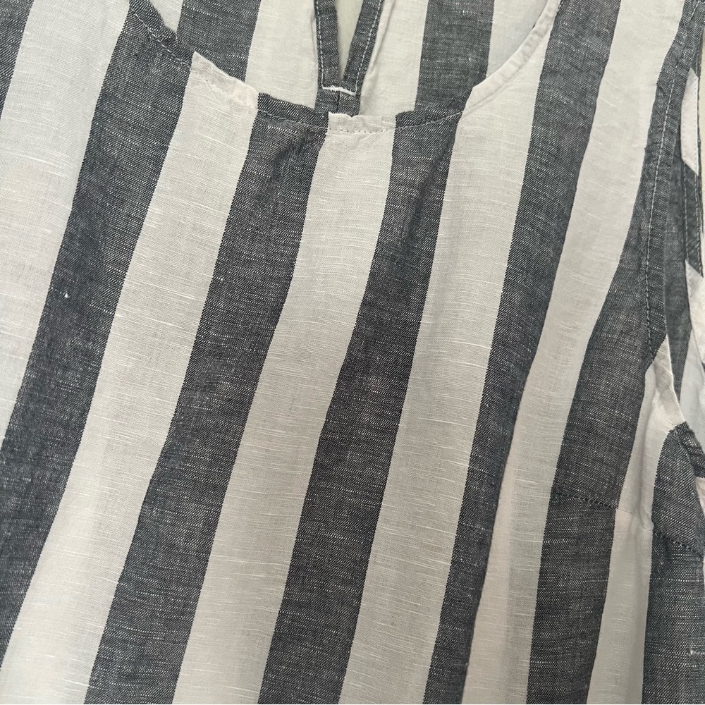 J. Crew Factory  Navy Blue White Striped Tie Hem Linen Blend Tank Top Sz 12 - Picture 4 of 7